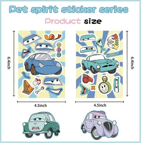 24 ورقة من ملصقات السيارات اللطيفة للأطفال، اصنع ملصق الرسوم المتحركة الخاص بك، اصنع وجهًا، ملصقات ديزني للمراهقات والبنات والأولاد، مكافآت الفصول الدراسية، لوازم الحفلات الفنية ذات الطابع الشخصي (السيارات) (السيارة) in Kuwait
