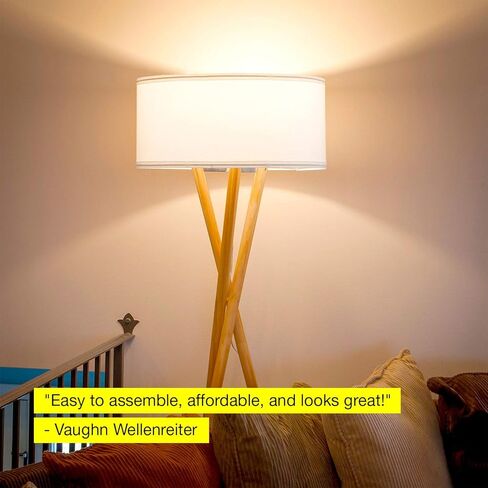 مصباح أرضي ثلاثي القوائم LED من Brightech Harper - خشب، إضاءة حديثة في منتصف القرن لغرف المعيشة المعاصرة - مصباح ريفي لغرفة النوم والمكتب وغرفة الأطفال in Kuwait