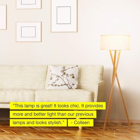 مصباح أرضي ثلاثي القوائم LED من Brightech Harper - خشب، إضاءة حديثة في منتصف القرن لغرف المعيشة المعاصرة - مصباح ريفي لغرفة النوم والمكتب وغرفة الأطفال in Kuwait