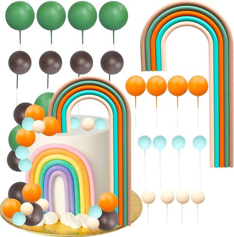 Ephlyn 26Pcs Rainbow Cake Toppers Mini Balls Cake Decorations Pastel Color Balls Cupcake Toppers for Birthday Baby Shower Wedding Party Supplies Beige in Saudi Arabia