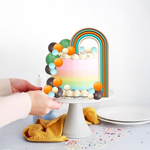 Ephlyn 26Pcs Rainbow Cake Toppers Mini Balls Cake Decorations Pastel Color Balls Cupcake Toppers for Birthday Baby Shower Wedding Party Supplies Beige in Saudi Arabia