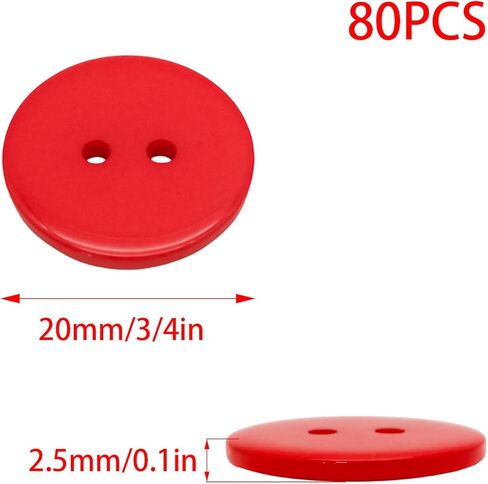 80pcs red Sewing Buttons, 3/4-inch 2 Hole Buttons for Clothes, Craft, Sewing & DIY in Saudi Arabia