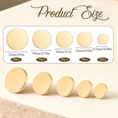 50pcs Gold Flat Button, Metal Buttons for Blazers, Round Shaped Sewing Buttons for Suit Coat Shirt Jackets Craft, 12.5mm, 15mm, 18mm, 20mm, 23mm in Saudi Arabia