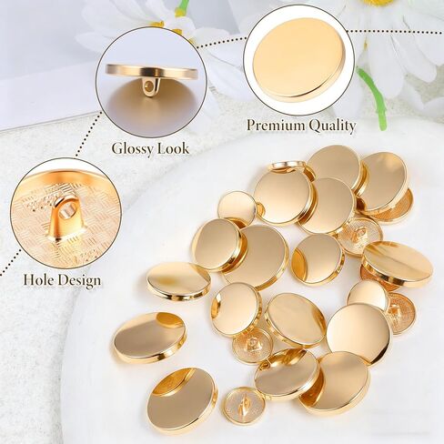 50pcs Gold Flat Button, Metal Buttons for Blazers, Round Shaped Sewing Buttons for Suit Coat Shirt Jackets Craft, 12.5mm, 15mm, 18mm, 20mm, 23mm in Saudi Arabia