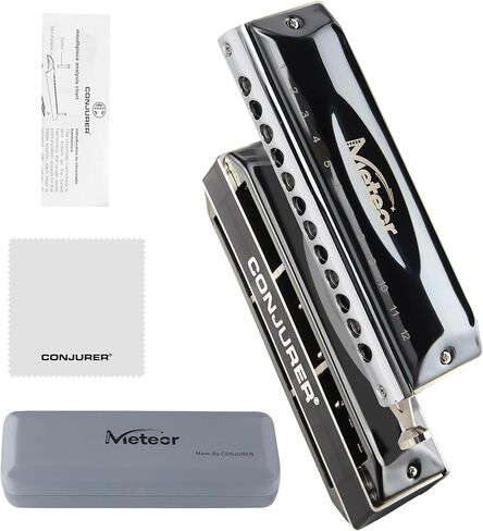 هارمونيكا لونية من CONJURER مع صمام 12 فتحة هارمونيكا C مفتاح للمبتدئين المحترفين والأطفال البالغين مع حافظة، 1248-مفتاح أورورا C in Kuwait