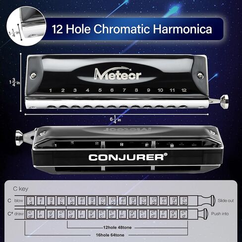 هارمونيكا لونية من CONJURER مع صمام 12 فتحة هارمونيكا C مفتاح للمبتدئين المحترفين والأطفال البالغين مع حافظة، 1248-مفتاح أورورا C in Kuwait