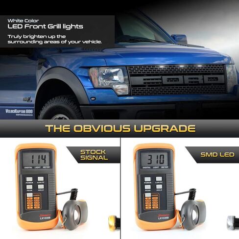 VIPMOTOZ [العنبر LED والعدسة المدخنة] لشاحنة Ford F150 SVT Raptor Pickup 2010-2014 LED شريط أمامي للشبكة الأمامية بديل لمصباح الجري DRL، 3 قطع in Saudi Arabia
