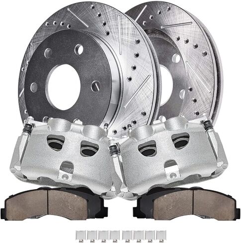 محور ديترويت - مجموعة الفرامل الأمامية لـ 2010-2011 Ford F-150، 2010-2021 Expedition Lincoln Navigator دوارات الفرامل المحفورة والمشقوقة، مساميك الفرامل مع أقواس استبدال وسادات الفرامل السيراميكية in Saudi Arabia