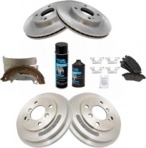 TRQ Front & Rear Disc Brake Rotor & Ceramic Brake Pad Shoe and Drum Kit with Brake Fluid & Cleaner Kit Set Compatible with 2011-2016 Ford Fiesta in Saudi Arabia