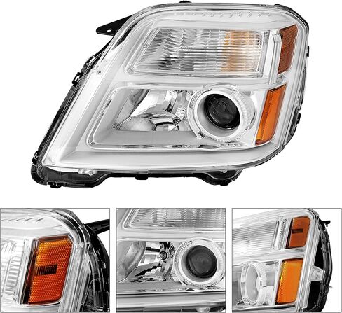 المصابيح الأمامية لجهاز العرض HECASA مع لمبات متوافقة مع مجموعة المصابيح الأمامية GMC Terrain DRL 2010-2015 الهالوجين الشفاف، استبدال غطاء الكروم لـ GM2503350 GM2502350 جانب السائق والراكب in Saudi Arabia