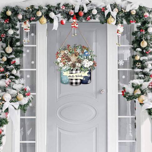 Thyle 2 Pcs Merry Christmas Welcome Door Sign Buffalo Plaid Wreath for Front Door Gnome Wooden Hanging Sign Christmas Door Hanger Xmas Door Decorations for Indoor Outdoor Home Porch Farmhouse in Saudi Arabia
