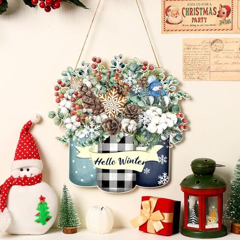 Thyle 2 Pcs Merry Christmas Welcome Door Sign Buffalo Plaid Wreath for Front Door Gnome Wooden Hanging Sign Christmas Door Hanger Xmas Door Decorations for Indoor Outdoor Home Porch Farmhouse in Saudi Arabia