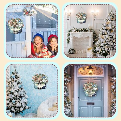 Thyle 2 Pcs Merry Christmas Welcome Door Sign Buffalo Plaid Wreath for Front Door Gnome Wooden Hanging Sign Christmas Door Hanger Xmas Door Decorations for Indoor Outdoor Home Porch Farmhouse in Saudi Arabia