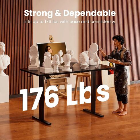 ErGear Height Adjustable Electric Standing Desk, 55 x 28 Inches Sit Stand up Desk, Memory Computer Home Office Desk (Black) in Kuwait