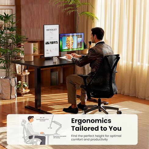 ErGear Height Adjustable Electric Standing Desk, 55 x 28 Inches Sit Stand up Desk, Memory Computer Home Office Desk (Black) in Kuwait