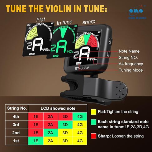 موالف الكمان الاحترافي من ENO MUSIC، شاشة LCD ملونة سهلة التحكم بمشبك على موالف الكمان الدقيق in Kuwait