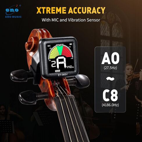 موالف الكمان الاحترافي من ENO MUSIC، شاشة LCD ملونة سهلة التحكم بمشبك على موالف الكمان الدقيق in Kuwait