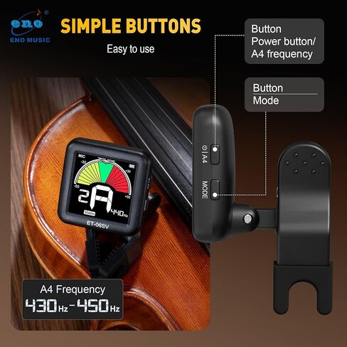 موالف الكمان الاحترافي من ENO MUSIC، شاشة LCD ملونة سهلة التحكم بمشبك على موالف الكمان الدقيق in Kuwait