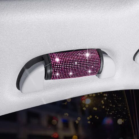 4 Pcs Crystal Diamond Car Door Handle Covers Bling Rhinestone Leather Handcraft Car Accessories Cover for Women Universal (Red) in Kuwait