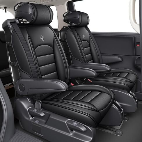 JOJ مخصص لأغطية مقاعد Honda Odyssey مجموعة كاملة من جلد نابا 7 مقاعد، واقيات مقاعد فاخرة سوداء لسيارة Odyssey 1997-2026، متوافقة مع الوسادة الهوائية وسهلة التركيب in Saudi Arabia