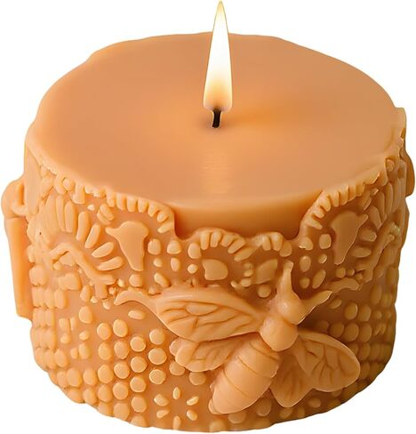 Bee Lace Trim Cylinder Silicone Candle Molds Honeybee Beehive Pillar Candle Mold for Candles Making Resin Casting Aromatherapy Candles Handmade Wax Home Decor in Saudi Arabia