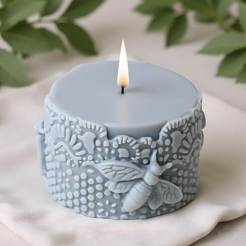 Bee Lace Trim Cylinder Silicone Candle Molds Honeybee Beehive Pillar Candle Mold for Candles Making Resin Casting Aromatherapy Candles Handmade Wax Home Decor in Saudi Arabia