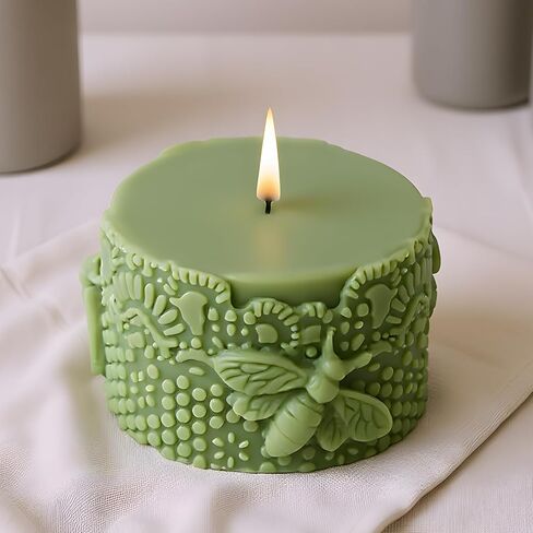 Bee Lace Trim Cylinder Silicone Candle Molds Honeybee Beehive Pillar Candle Mold for Candles Making Resin Casting Aromatherapy Candles Handmade Wax Home Decor in Saudi Arabia