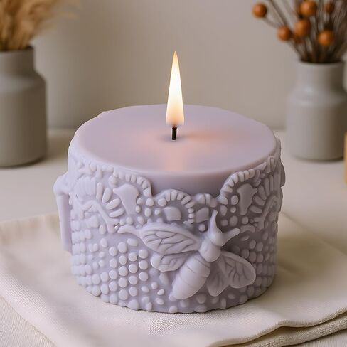 Bee Lace Trim Cylinder Silicone Candle Molds Honeybee Beehive Pillar Candle Mold for Candles Making Resin Casting Aromatherapy Candles Handmade Wax Home Decor in Saudi Arabia