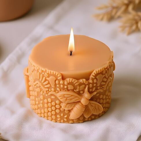Bee Lace Trim Cylinder Silicone Candle Molds Honeybee Beehive Pillar Candle Mold for Candles Making Resin Casting Aromatherapy Candles Handmade Wax Home Decor in Saudi Arabia