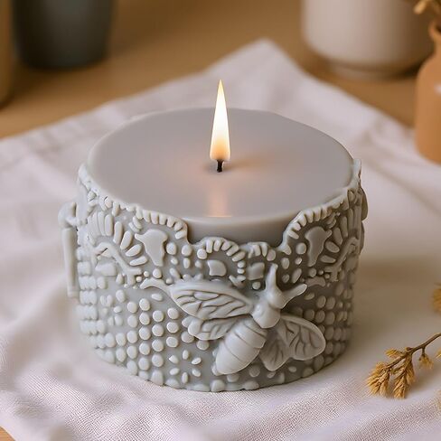 Bee Lace Trim Cylinder Silicone Candle Molds Honeybee Beehive Pillar Candle Mold for Candles Making Resin Casting Aromatherapy Candles Handmade Wax Home Decor in Saudi Arabia