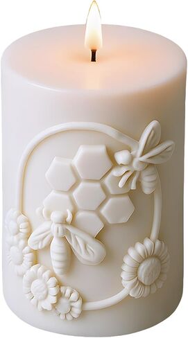 Bee Lace Trim Cylinder Silicone Candle Molds Honeybee Beehive Pillar Candle Mold for Candles Making Resin Casting Aromatherapy Candles Handmade Wax Home Decor in Saudi Arabia