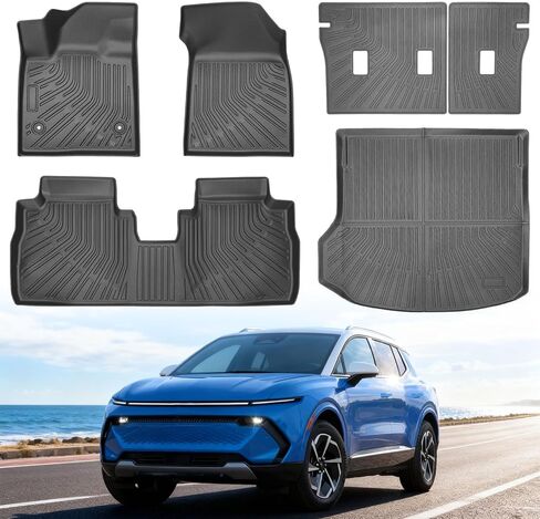 لسجادات أرضية السيارة Chevy Equinox/GMC Terrain 2024 2023-2018 مجموعة كاملة من بطانة أرضية TPE للحماية من جميع الأحوال الجوية، الصف الأول والثاني وبطانة الشحن ملحقات السيارات الاعتدال باللون الأسود (ليست للمركبات الكهربائية) in Kuwait