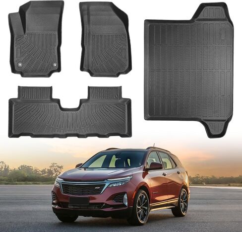لسجادات أرضية السيارة Chevy Equinox/GMC Terrain 2024 2023-2018 مجموعة كاملة من بطانة أرضية TPE للحماية من جميع الأحوال الجوية، الصف الأول والثاني وبطانة الشحن ملحقات السيارات الاعتدال باللون الأسود (ليست للمركبات الكهربائية) in Kuwait