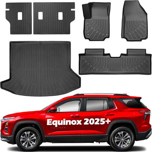 لسجادات أرضية السيارة Chevy Equinox/GMC Terrain 2024 2023-2018 مجموعة كاملة من بطانة أرضية TPE للحماية من جميع الأحوال الجوية، الصف الأول والثاني وبطانة الشحن ملحقات السيارات الاعتدال باللون الأسود (ليست للمركبات الكهربائية) in Kuwait