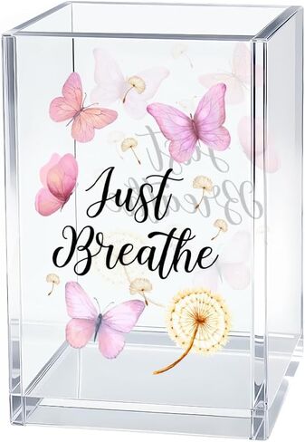 Just Breathe Acrylic Cosmetic Organizer Pen Holder, Anxiety Relaxing Acrylic Desk Holder Cup for Pen Pencil, Dandelion Desk Organizer, Mental Health Office Gifts for Coworker Leader Friend in Saudi Arabia