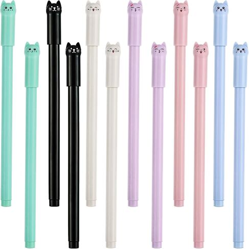 Teaaha 12pcs 0.5mm Kawaii القط أقلام الحبر الأسود لطيف الحيوان هلام القلم القطط نمط أقلام الرصاص، هريرة قرطاسية لوازم غرامة نقطة الكرة أقلام لطيفة متعة تحت عنوان الهدايا لمحبي القطط النساء استخدام المكتب in Saudi Arabia
