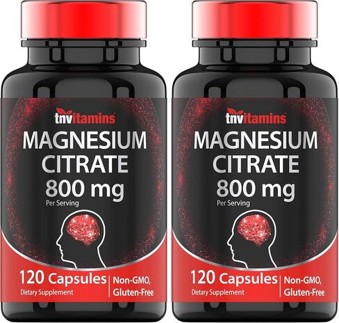 TNVitamins المغنيسيوم سيترات 800 ملغ - 120 كبسولة | العرض لمدة شهرين! | كبسولات مسحوق سيترات المغنيسيوم النقي | سيتراتو دي مغنيسيو | غير معدل وراثيًا | تم إنتاجه في الولايات المتحدة الأمريكية! in Kuwait
