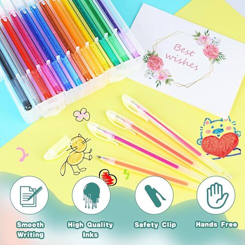 Glitter Gel Pens, 36 Pack of Glitter Pens with Case for Kids Drawing, Fluorescent Color Gel Markers with 30% More Ink for Drawing Doodles in Saudi Arabia