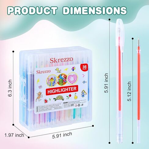 Glitter Gel Pens, 36 Pack of Glitter Pens with Case for Kids Drawing, Fluorescent Color Gel Markers with 30% More Ink for Drawing Doodles in Saudi Arabia