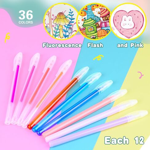 Glitter Gel Pens, 36 Pack of Glitter Pens with Case for Kids Drawing, Fluorescent Color Gel Markers with 30% More Ink for Drawing Doodles in Saudi Arabia