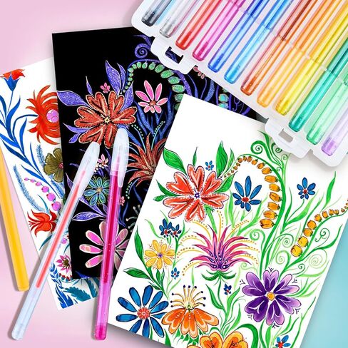 Glitter Gel Pens, 36 Pack of Glitter Pens with Case for Kids Drawing, Fluorescent Color Gel Markers with 30% More Ink for Drawing Doodles in Saudi Arabia