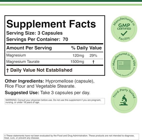 PMS Relief Magnesium Supplement (Magnesium Acetyl-Taurate (TauroMag)) Novel and Patented Form of Magnesium for PMS and Cramp Relief (60 Capsules, 350mg) by Double Wood Supplements in Kuwait