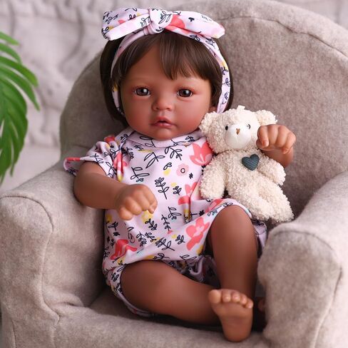 BABESIDE Lifelike Reborn Baby Dolls Black Girl Megan, 17 - inch Realistic African American Newborn Baby Doll Poseable Limbs Real Life Baby Dolls with Feeding Kit & Gift Box for Kids Age 3+ in Saudi Arabia