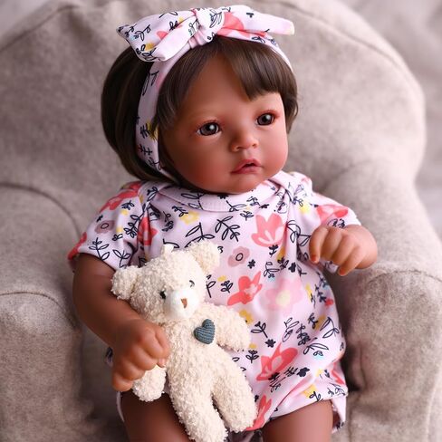 BABESIDE Lifelike Reborn Baby Dolls Black Girl Megan, 17 - inch Realistic African American Newborn Baby Doll Poseable Limbs Real Life Baby Dolls with Feeding Kit & Gift Box for Kids Age 3+ in Saudi Arabia