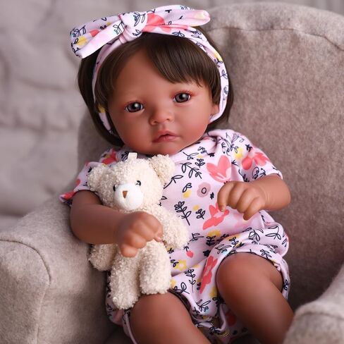 BABESIDE Lifelike Reborn Baby Dolls Black Girl Megan, 17 - inch Realistic African American Newborn Baby Doll Poseable Limbs Real Life Baby Dolls with Feeding Kit & Gift Box for Kids Age 3+ in Saudi Arabia