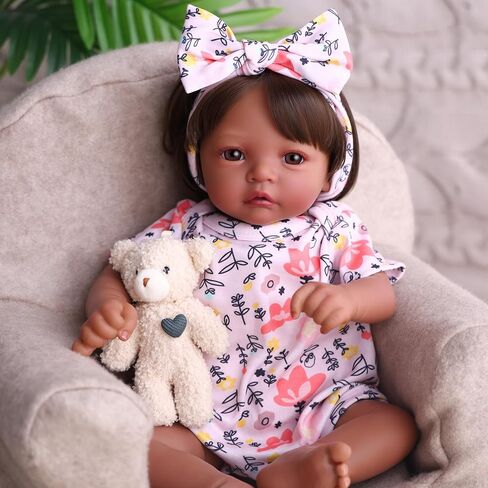 BABESIDE Lifelike Reborn Baby Dolls Black Girl Megan, 17 - inch Realistic African American Newborn Baby Doll Poseable Limbs Real Life Baby Dolls with Feeding Kit & Gift Box for Kids Age 3+ in Saudi Arabia