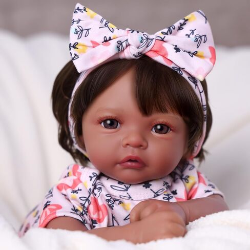 BABESIDE Lifelike Reborn Baby Dolls Black Girl Megan, 17 - inch Realistic African American Newborn Baby Doll Poseable Limbs Real Life Baby Dolls with Feeding Kit & Gift Box for Kids Age 3+ in Saudi Arabia
