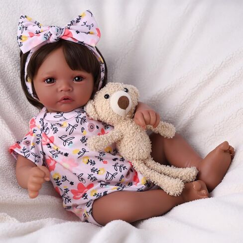 BABESIDE Lifelike Reborn Baby Dolls Black Girl Megan, 17 - inch Realistic African American Newborn Baby Doll Poseable Limbs Real Life Baby Dolls with Feeding Kit & Gift Box for Kids Age 3+ in Saudi Arabia