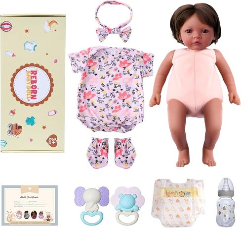 BABESIDE Lifelike Reborn Baby Dolls Black Girl Megan, 17 - inch Realistic African American Newborn Baby Doll Poseable Limbs Real Life Baby Dolls with Feeding Kit & Gift Box for Kids Age 3+ in Saudi Arabia