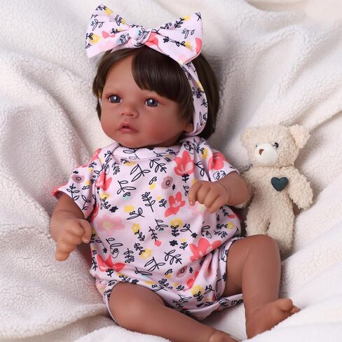 BABESIDE Lifelike Reborn Baby Dolls Black Girl Megan, 17 - inch Realistic African American Newborn Baby Doll Poseable Limbs Real Life Baby Dolls with Feeding Kit & Gift Box for Kids Age 3+ in Saudi Arabia